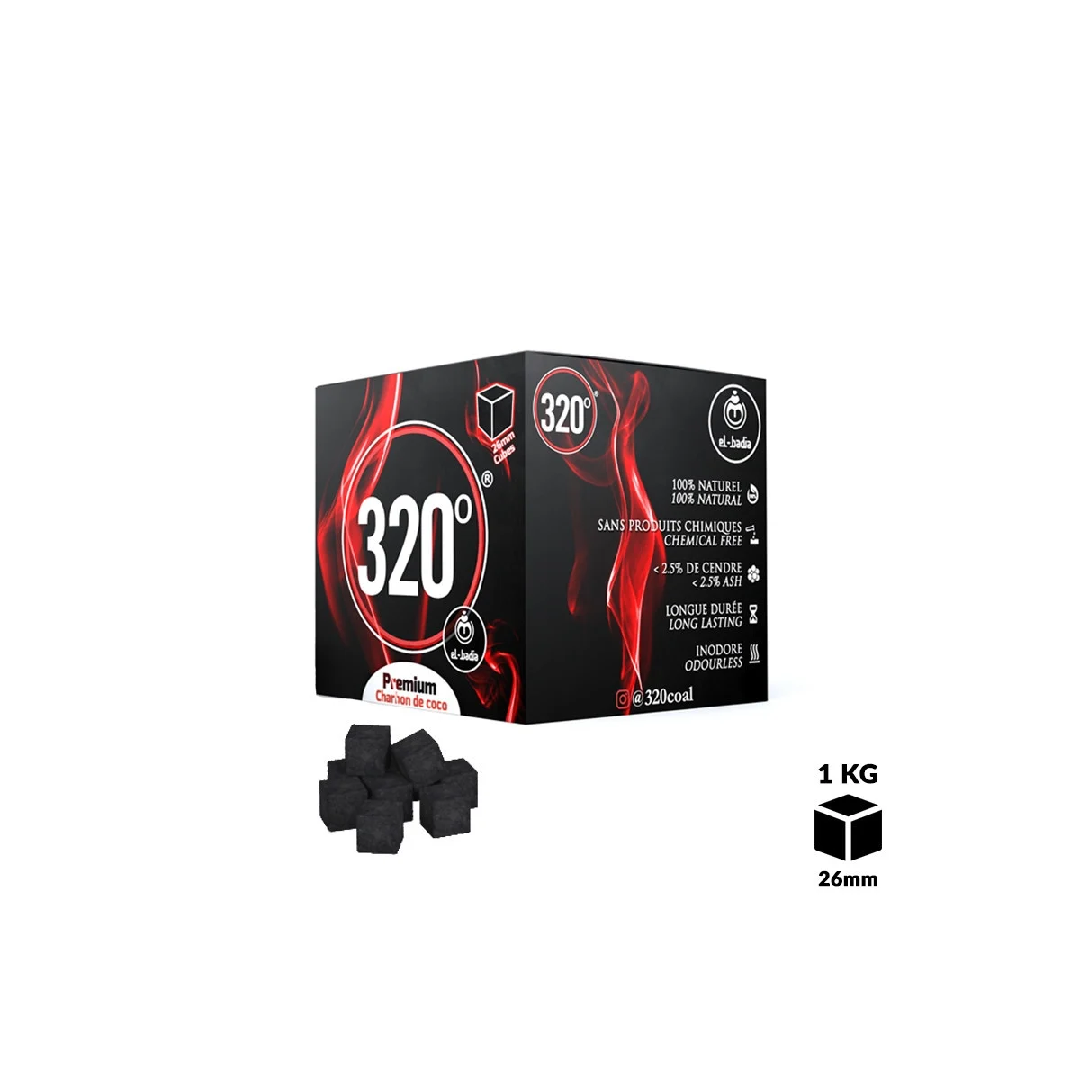 Charbons El-Badia 320° CUBES 26mm 1Kg
